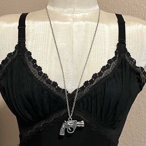 Silver tone and Marcasite Revolver Necklace